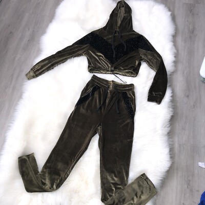 The Original Trendsetter Velour Lounge Set, Olive Green Size Small Y2K  Cropped