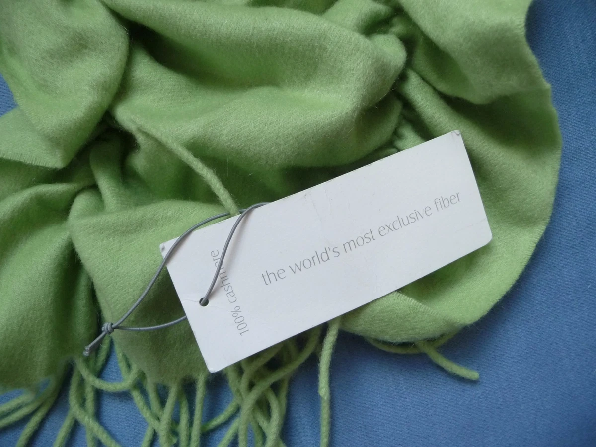 Caroline Grace NWT Scarf 100 Cashmere GREEN Ruched Gathered High