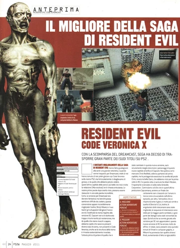 Resident Evil Code Veronica X Capcom PS2 2001 Magine Article Rare Italian Review