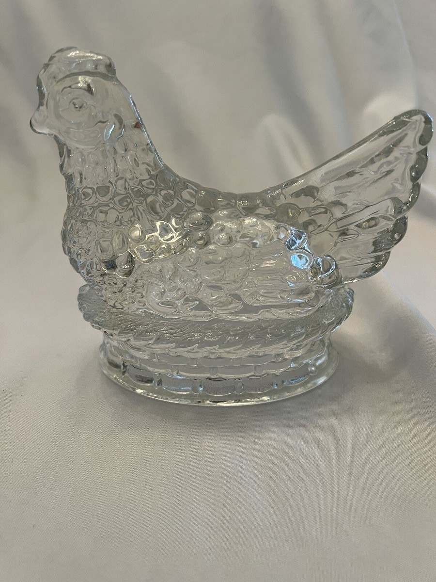 Hen on nest】ガラス容器 Hen Chicken on a Basket Nest Clear Glass
