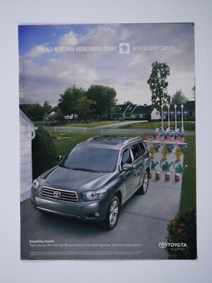 2008 Toyota Highlander Sport Silver Original Print Ad 8.5 x 11''