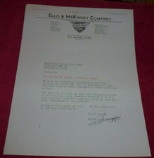 1936 Ellis & McKinney Insurance Agents Signed Letter Des Moines Iowa
