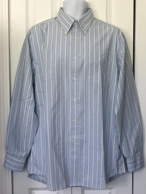 Meeting Street новый без ЯРЛЫКОВ синий белый черный в полоску хлопок Poly рубашка 16 34-35 - Изображение 4 из 4