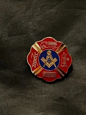 Red Masonic Fireman Square Compass Lapel Tac Pin Freemason Fraternity NEW!