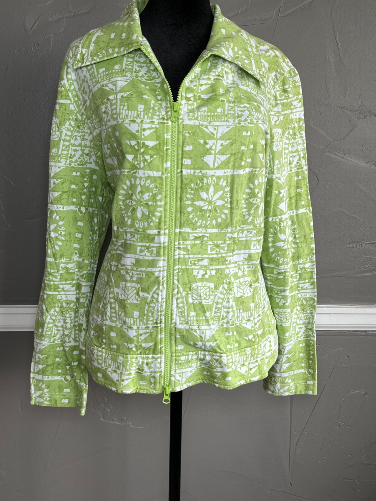 Clara Sun Woo Women's Size XL Green & White Zip Front Jacket