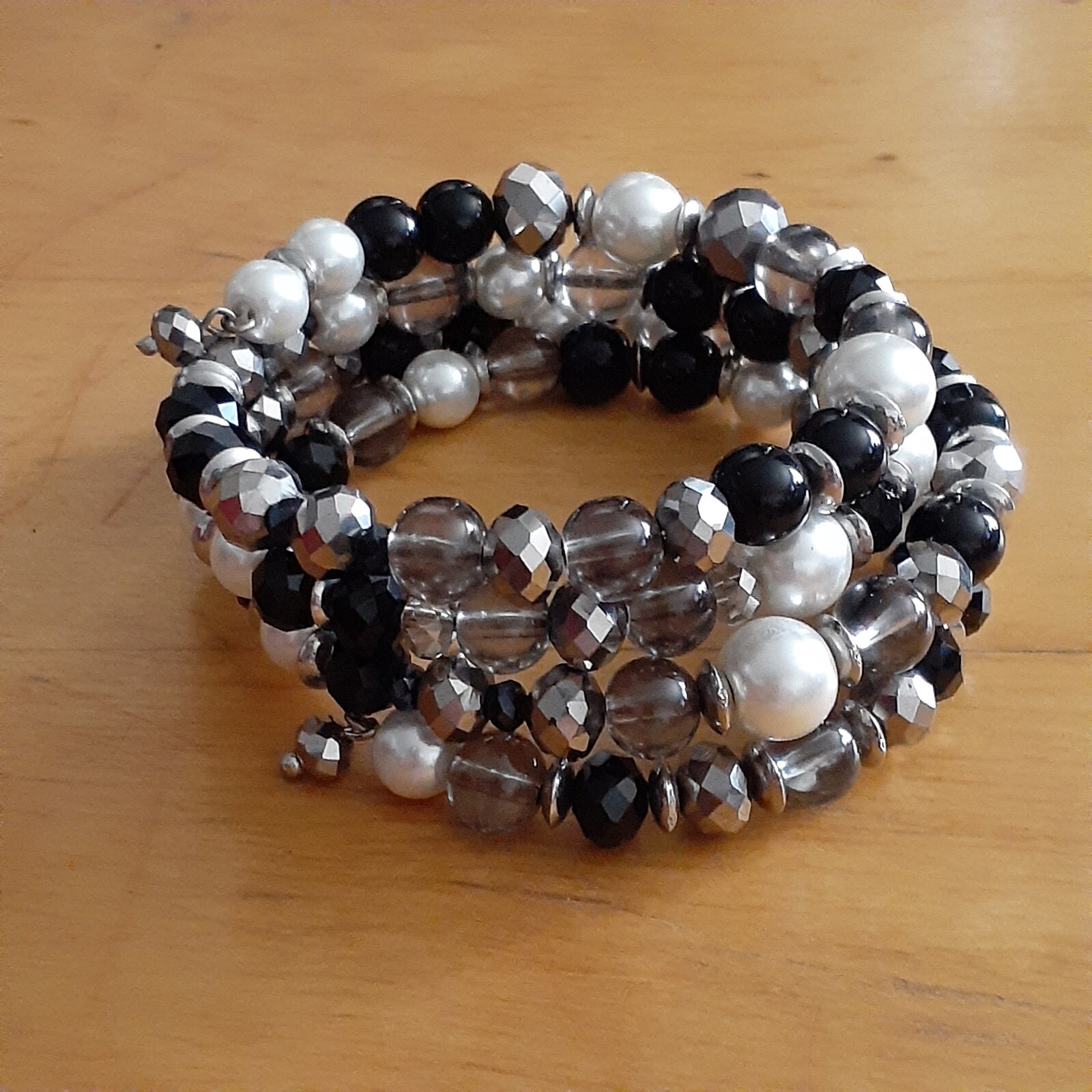 Vintage Memory Wire Bracelet Assorted Faceted Mir… - image 2