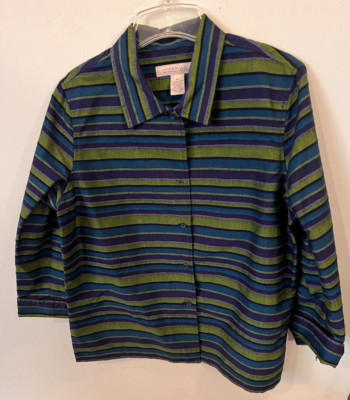 C.L.O.T.H.E.S Womens Medium Blue Green Striped Jacket Preppy Old Money
