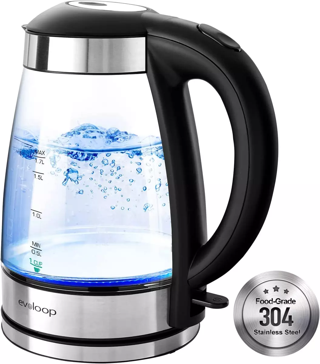 Electric Kettle Water Boiler, 1.8L Electric Tea Kettle, Wide Opening Hot Water  Boiler with LED Light, Auto Shut-Off & Boil Dry Protection, Glass Black