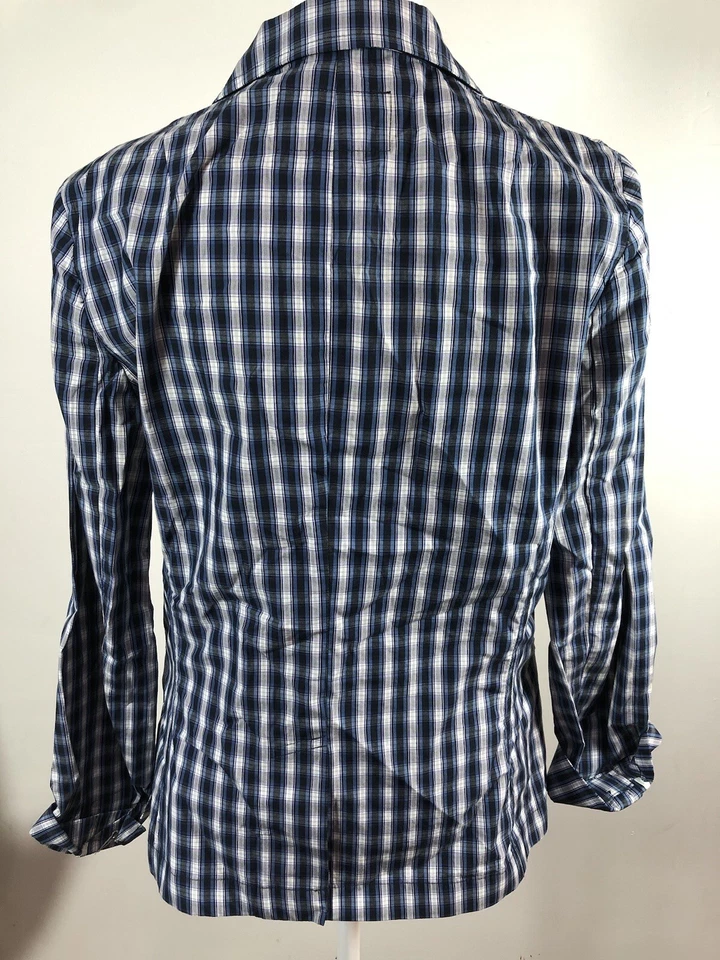 Banana Republic Womens Plaid Blazer Blue Cotton Button Front Lightweight size M - Image 3 of 4