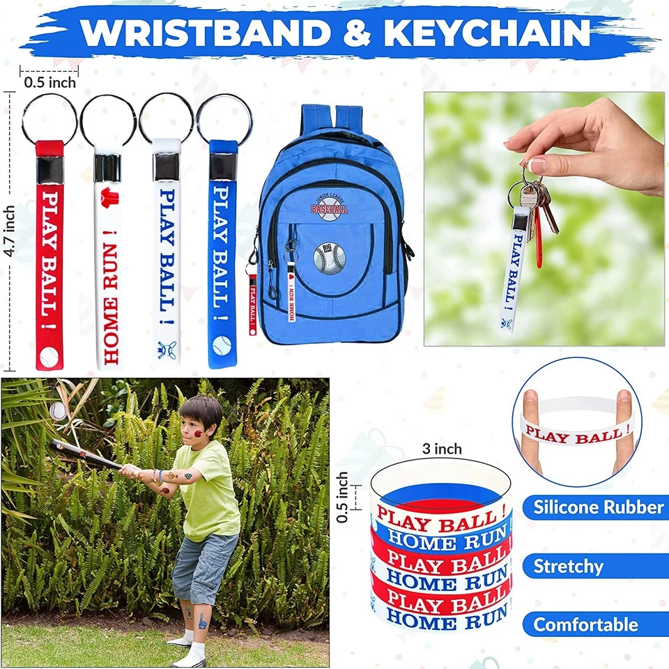 60 Pieces Baseball Party Favors - Keychain, Wristband, Box, Baseballs - 12 Set - Image 4 of 4