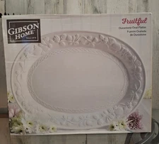 Gibson Home White Oval Serving Platter Durastone 18.75" Turkey Hams Holiday New