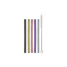 5pack Stainless Steel Reusable Cocktail Straws With Cleaning Brush metallic Mul