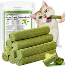 50G Cat Grass Teething Stick, Freezed Drying Cat Grass Sticks Snacks for Cats, E