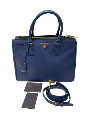 Prada Triangle Logo Galleria Saffiano Leather 2 Way Bag Navy Used