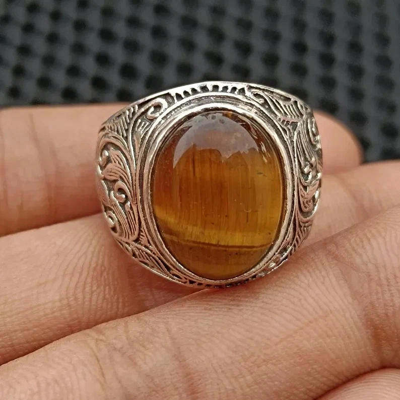 Handmade Tiger's Eye Ring 925 Sterling Silver Statement Men's Popular Ring B54 - image 3 of 3