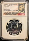 .36+ TROY OZ SILVER! 2014 D KENNEDY NGC-CERT SP70! HIGH RELIEF 50TH ANNIV 50¢