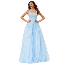 Jovani NWT Light Blue Spaghetti Strap Embroidered Prom Gown in Light Blue Size 6