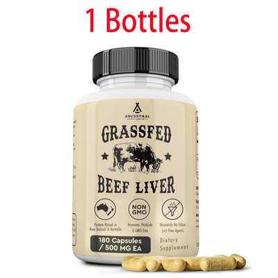 1-3 PACK Ancestral Supplements Grass-Fed Beef Liver 180 Capsules (500mg) Each