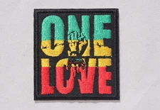 One Love Bob Marley Rasta Reggae Power Fist Jamaica Iron On Patch