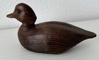 Vtg Hand Carved Wooden Brown Bufflehead Duck Decoy Glass Eyes Artist Signed — photo 2