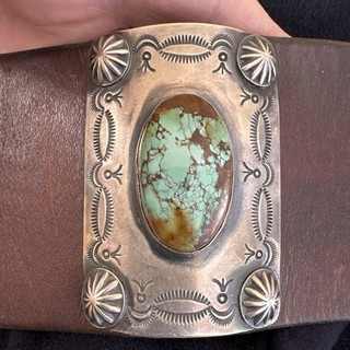 Fantastic! Western Southwest Brit West Leather Sterling Turquoise Cuff Bracelet