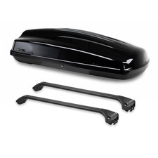 Dachbox schwarz + 2x Dachträger schwarz integrierte Reling Set 430 Liter MODULA