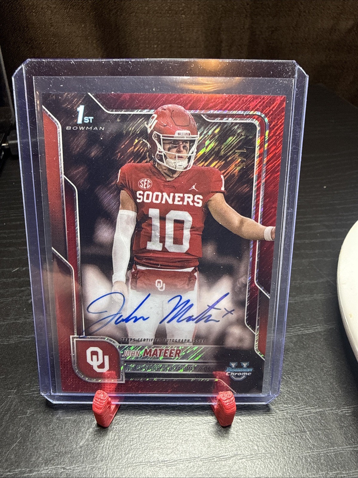 2025 Bowman Chrome U John Mateer Rookie 1st Bowman Red Shimmer Auto 1/5 SSP