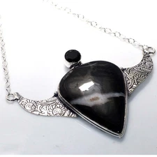 Modern Look Michigan Septerian Black Onyx Necklace Jewelry Size 18" MJ