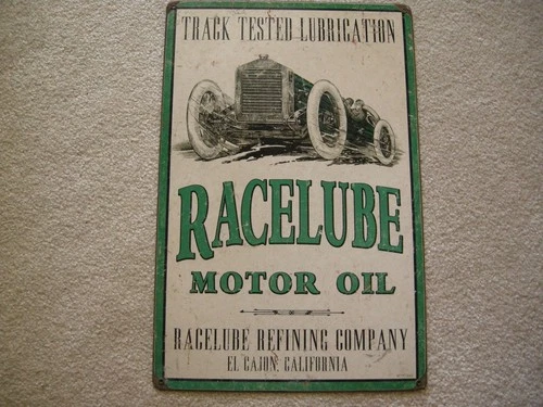 VINTAGE METAL SIGN WALL PLAQUE RACELUBE MOTOR OIL 17.5 x 11.5 Antique Race Car