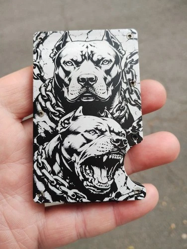RFID Wallet Money Clip Slim Aluminium Card Holder Engraved Pitbull Design black