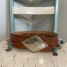 Vintage Native American Leather Silver Hand Made Concho Belt Stones Charms 37  