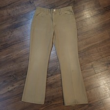 Vintage 70s Wrangler Jeans Tan Beige 34x32 Fit 32x30 Flare Disco Rockabilly