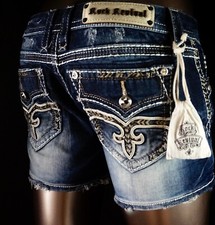 180 Buckle Rock Revival Jeans "Linnett" Swarovski Leather Inserts Shorts 29