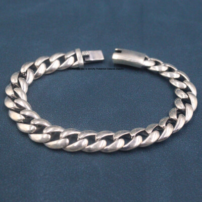 Pure S925 Sterling Silver Chain 7mm Cuban Curb Link Bracelet