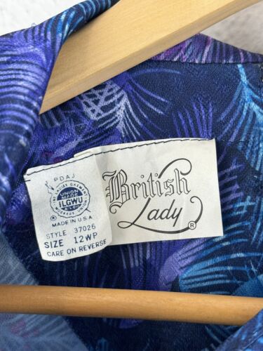 Vintage 1960s British Lady Blue Purple Tropical Floral Dress Union Made In USA - Picture 4 of 12