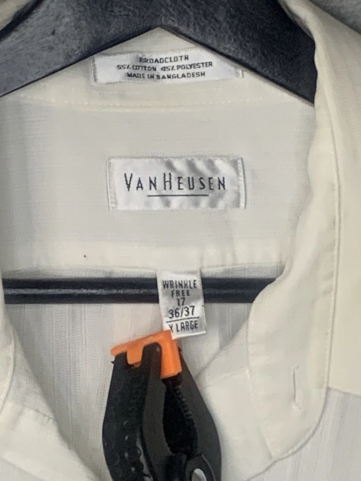 Camisa de vestir Van Heusen XL para hombre 17 36/37 blanca acanalada con botones sin arrugas Foto 2 de 4