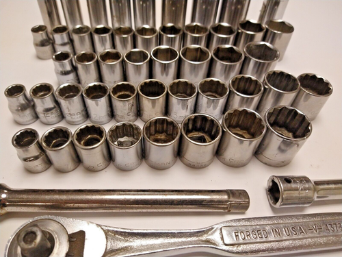 Craftsman Vintage 50 Pc Ratchet Socket Set 3/8" Drive 6 12 Point Shall Deep USA - Picture 3 of 7