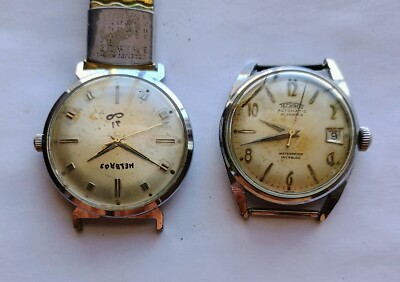 Vintage Technos 21 Jewels & Hellbros Watches for repair, Men's Tropical Dial