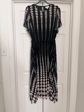 Flattering New Fit And Flare Pleated Midi Dress Flutter Sleeves Fabric Belt