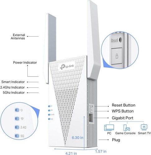 TP-Link AX3000 WiFi 6 Range Extender OneMesh Router (RE715X) NEW, Open box - Afbeelding 5 van 8