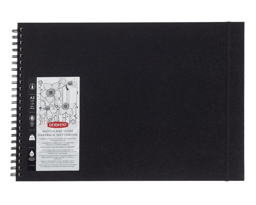 Derwent Sketch & Store - Carnet Croquis A3 Paysage 56 Feuilles 165g - Dos Rigide, Spirale, Pochette & Sangle - Qualité Pro