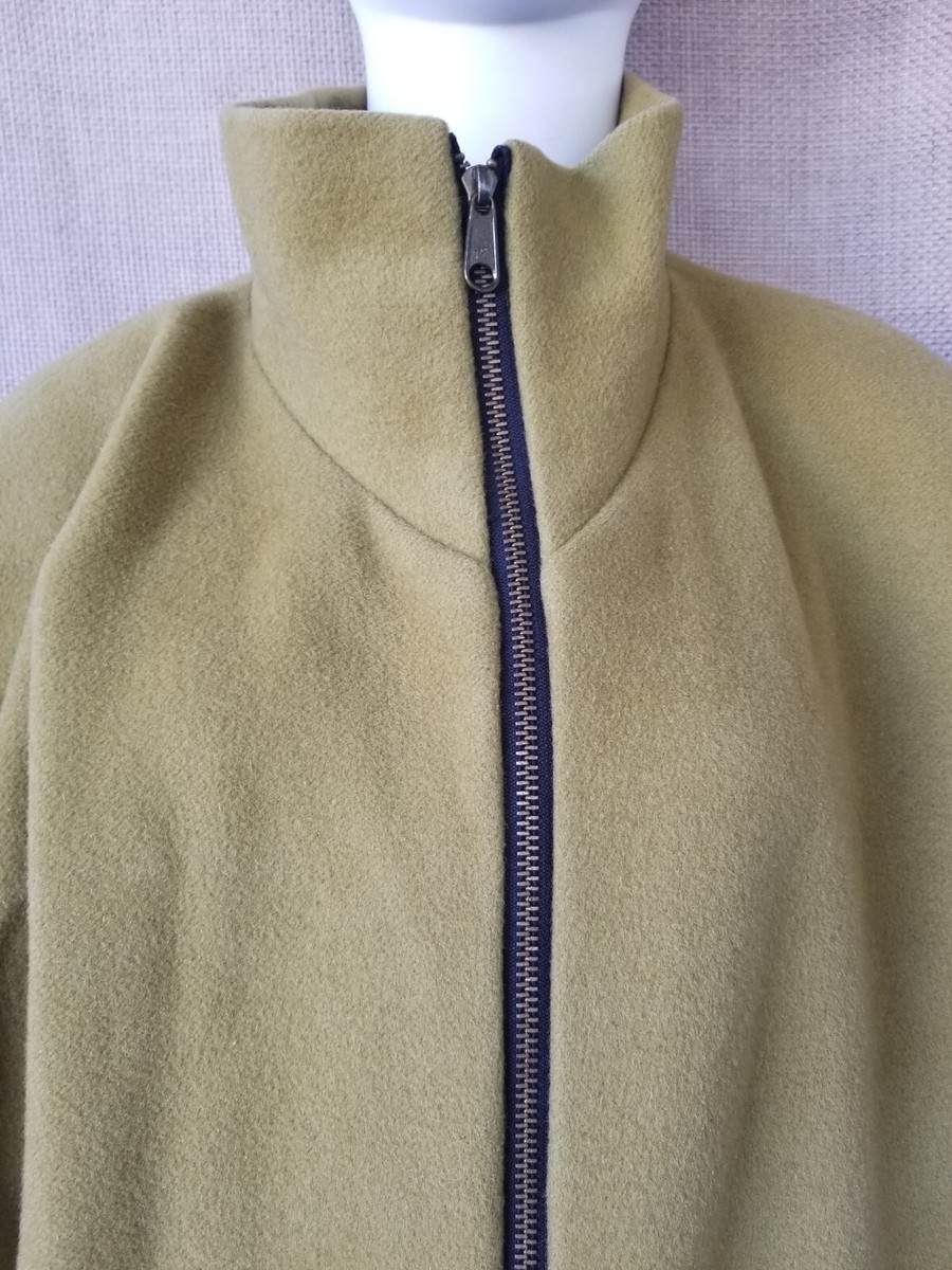 MERLE Chartreuse Pure Wool Funnel Neck Reversible Womens Coat