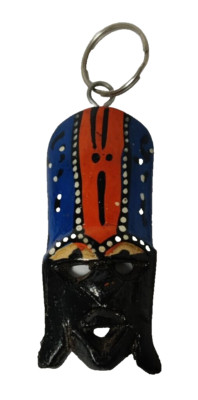 African Traditional Face Mask Hand Carved Key Chain - Multicolor