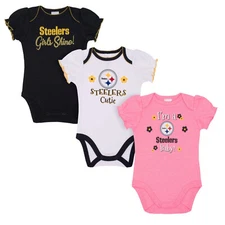 3-Pack Baby Girls Pittsburgh Steelers Short Sleeve Bodysuits 0-3M