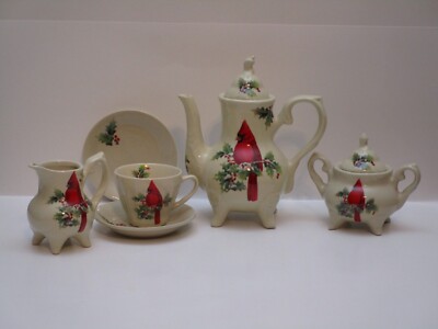 Lily Creek Red Cardinal Pine & Holly Winter Garden Tea Set NIB MISSING ...