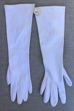 Vintage White Ladies Cotton With Flowers Design Gloves Size 7 1/2