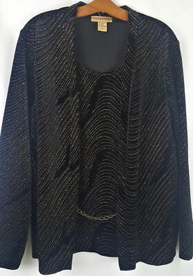 Notations Womens Top Jacket Combo Black Velvet Gold Sparkles Size XL