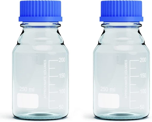 250ml Glass Round Media Storage Bottles with GL45 Screw Cap, Borosilicate Glass