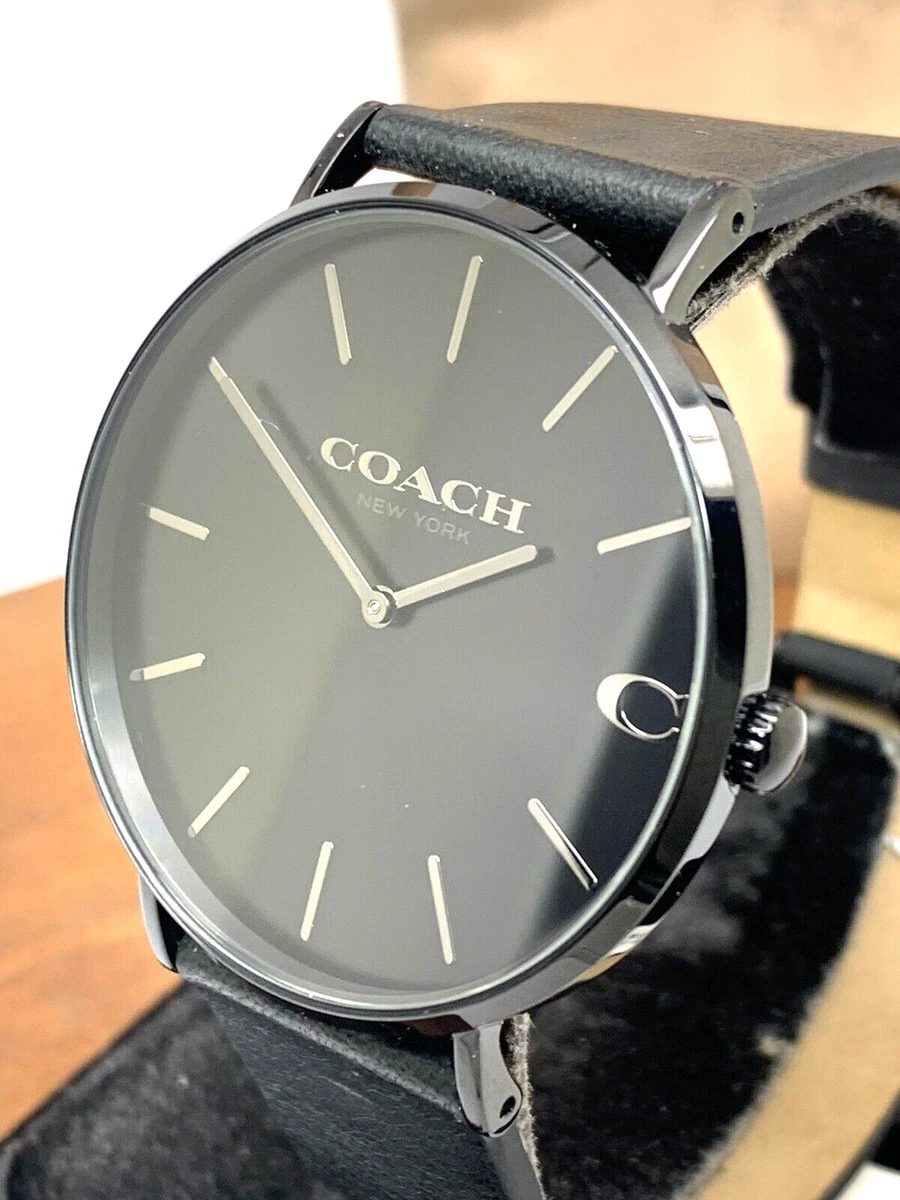 Coach watch hotsell black leather band