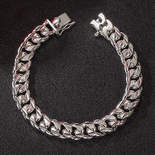 Solid 925 Sterling Silver 10mm 7"-10" Carved Cuban Chain Bracelet for Men Boys - Picture 6 of 6